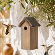 Birdhouse slender brown with double bitumen roof