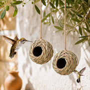 Set of 2 birdhouses hanging round in fibres woven