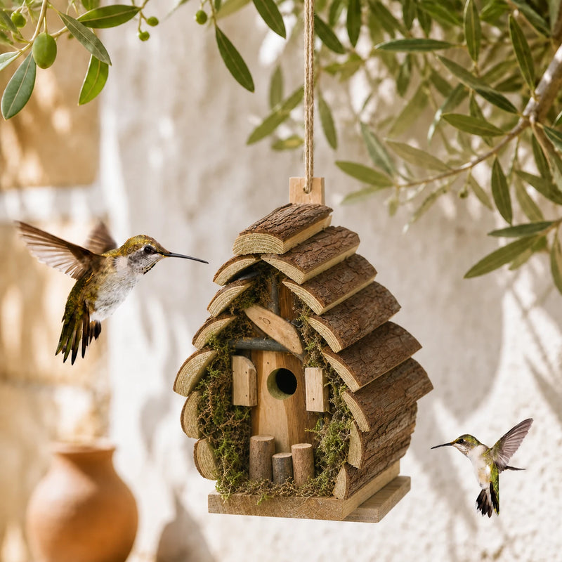 Birdhouse in wood brown size 18 × 14,5 × 24 cm