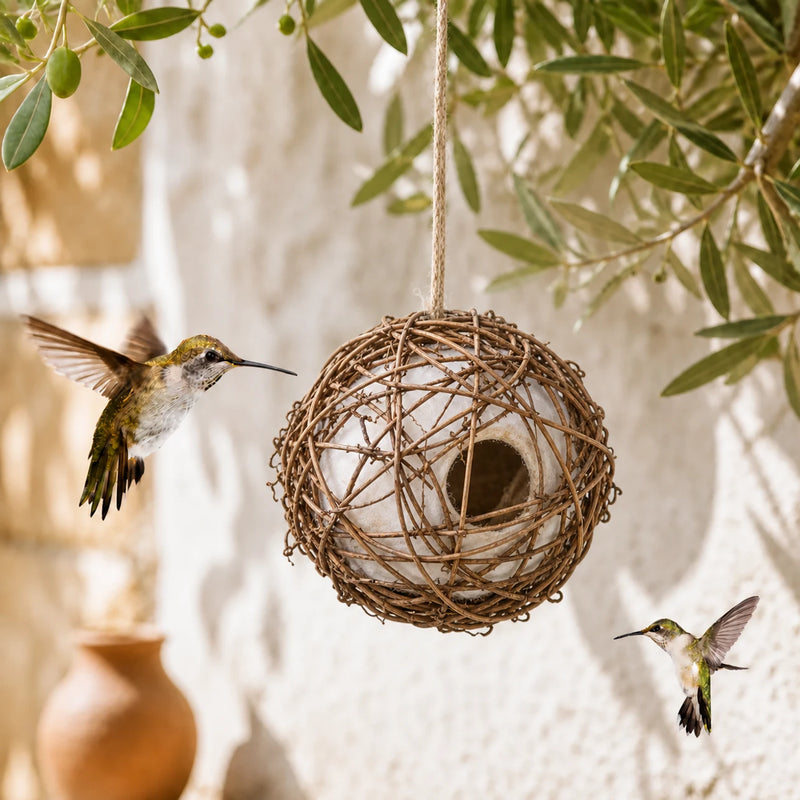 Birdhouse in rotin brown