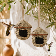 Set of 2 birdhouses hanging beige size 15 × 15 cm