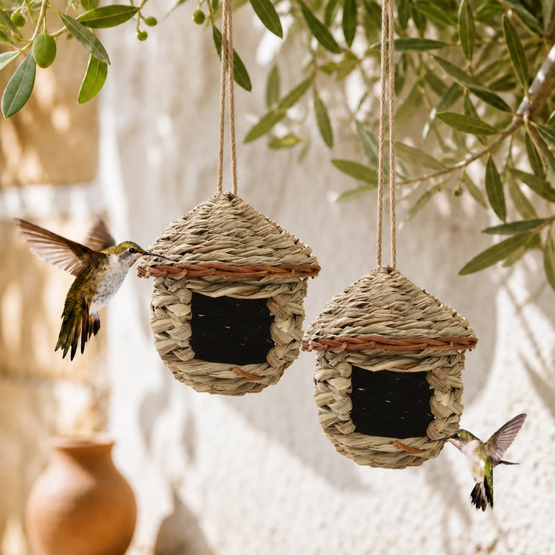 Set of 2 birdhouses hanging beige size 15 × 15 cm