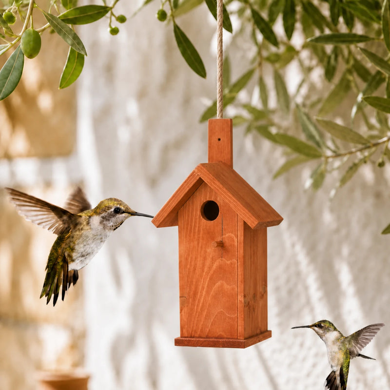 Birdhouse hanging in wood red size 33 × 10 cm