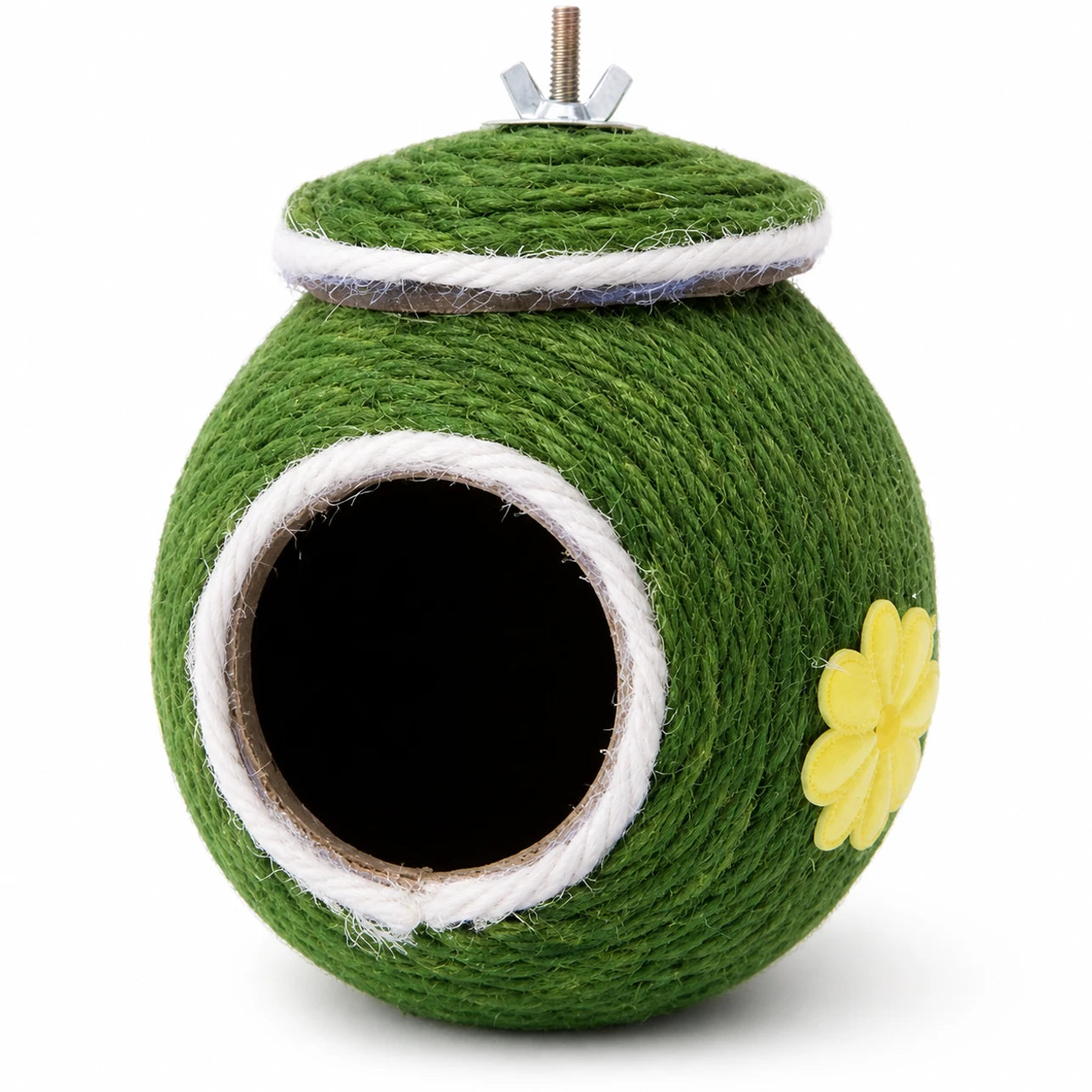 Birdhouse hanging in fibres green with pattern floral — photo 2