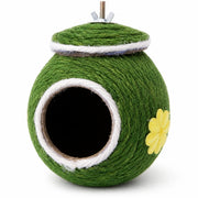 Birdhouse hanging in fibres green with pattern floral — photo 2