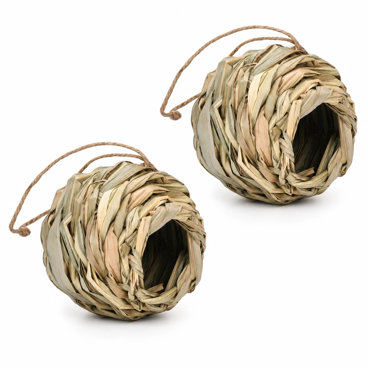 Set of 2 birdhouses hanging round in fibres woven — photo 2