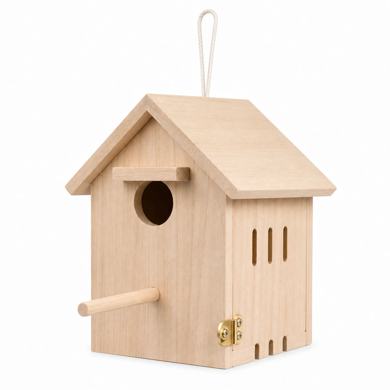 Birdhouse in wood with side open and perch — photo 2