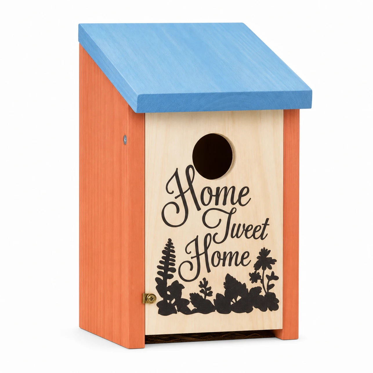 Birdhouse decorative in wood orange with roof blue — photo 2