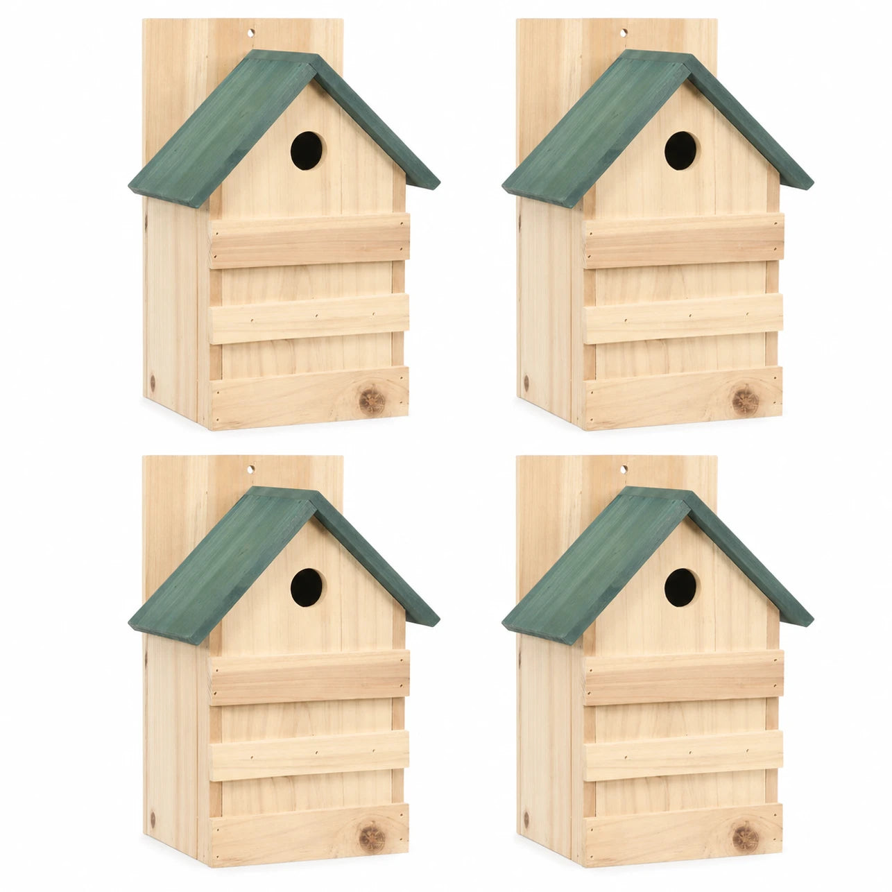 Set of 4 birdhouses observation in fir with green roof beige size 23 × 19 × 33 cm — photo 2