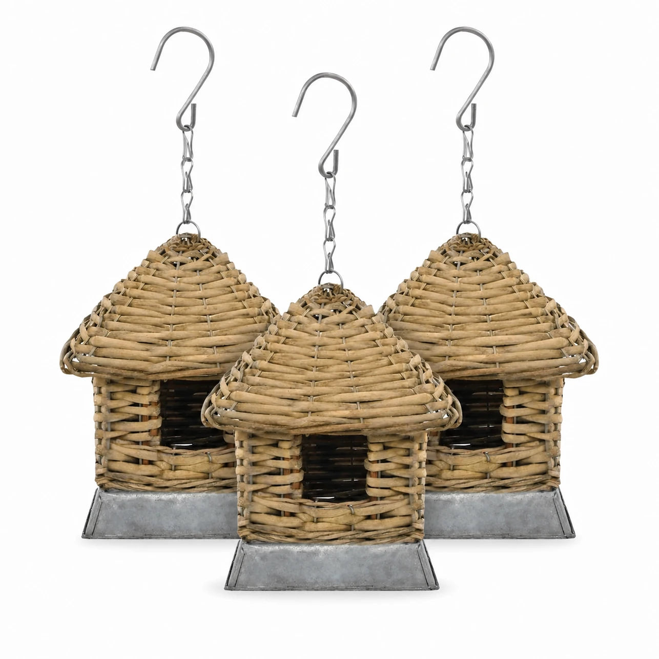 Set of 3 birdhouses hanging in willow with roof conical — photo 2
