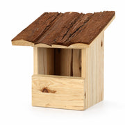 Birdhouse semi-open with roof in bark — photo 2