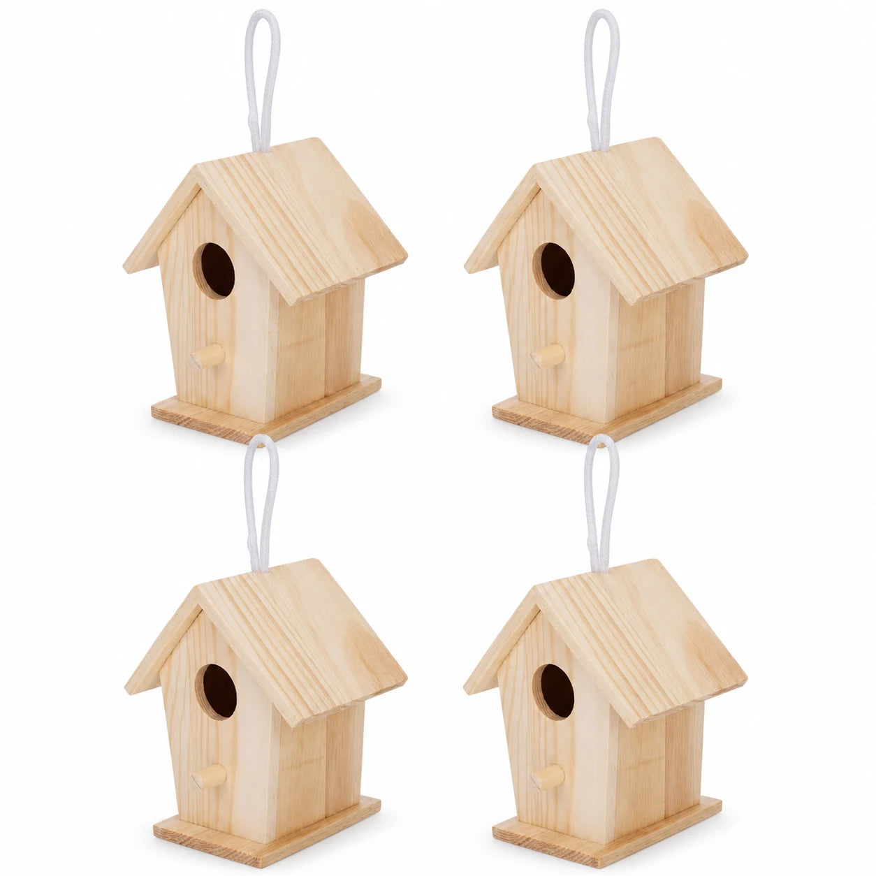 Set of 4 birdhouses hanging in wood light — photo 2
