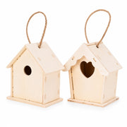 Set of 2 birdhouses hanging in wood with entrances assorted — photo 2