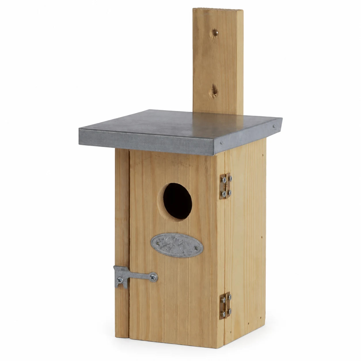 Birdhouse in wood natural with zinc roof and panel decorative — photo 2