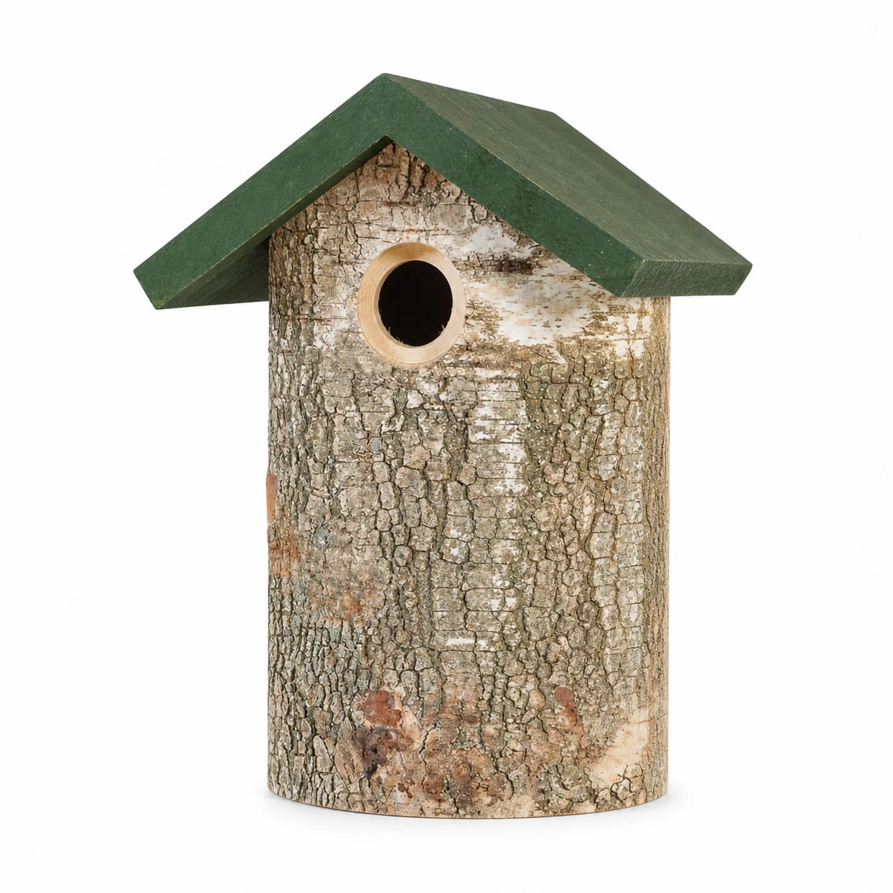 Birdhouse rustic in bark with green roof — photo 2