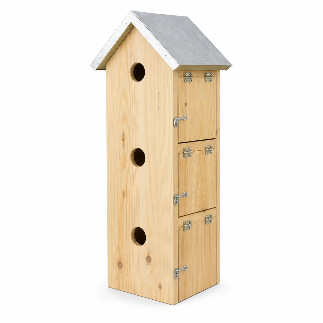 Birdhouse with multiple compartments in pine with zinc roof size 19,5 × 17 × 51 cm — photo 2