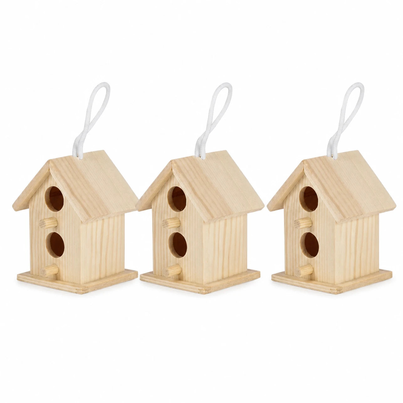 Set of 3 birdhouses in wood beige — photo 2