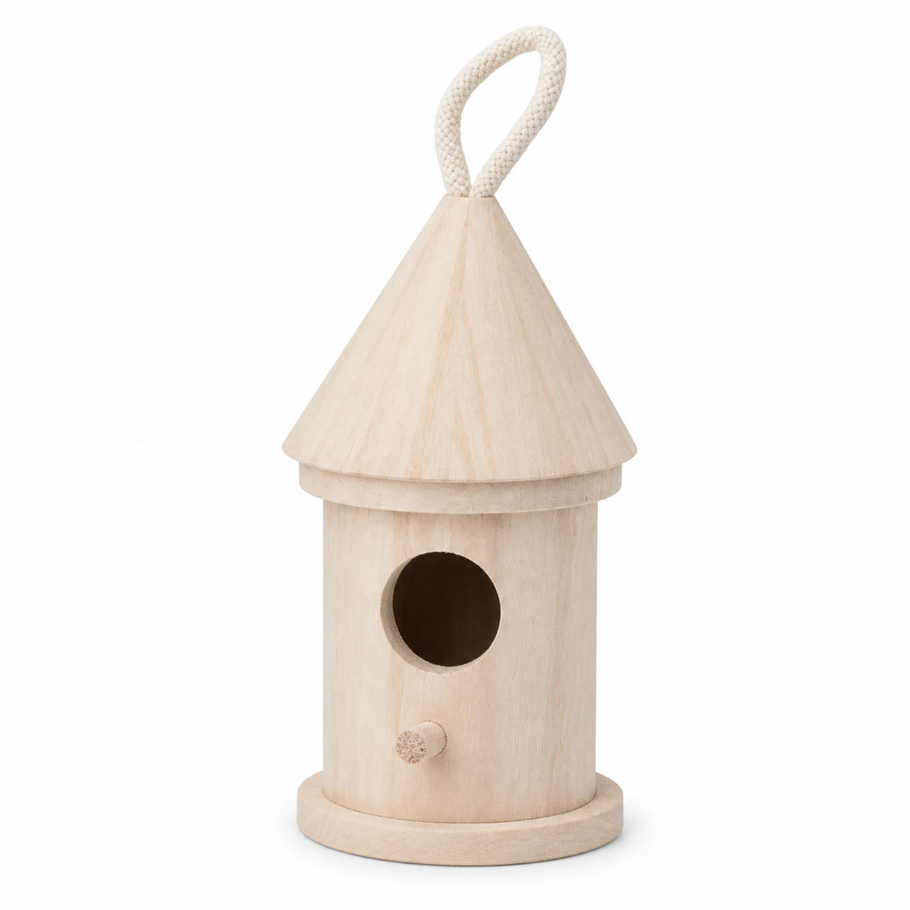 Birdhouse hanging cylindrical in wood with roof conical — photo 2