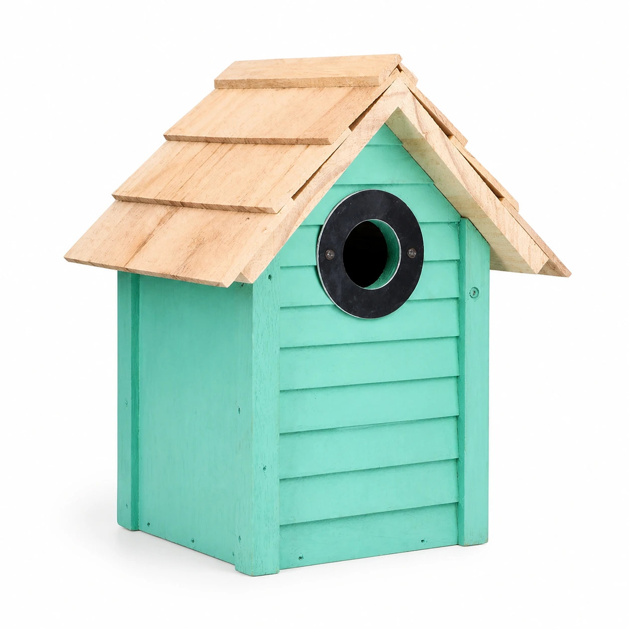Birdhouse green with roof of shingles — photo 2
