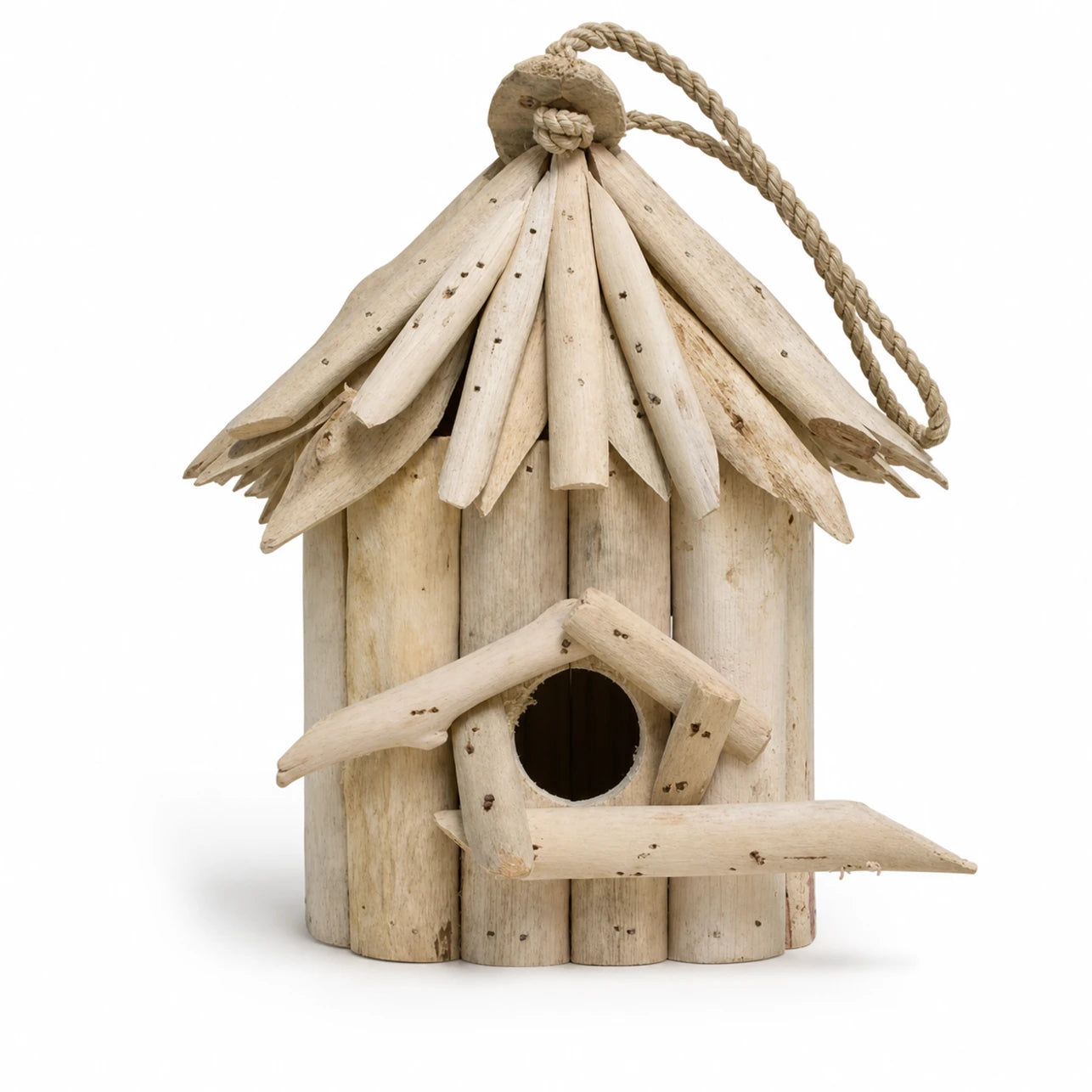 Birdhouse hanging in wood beige size 20 × 17 × 24 cm — photo 2