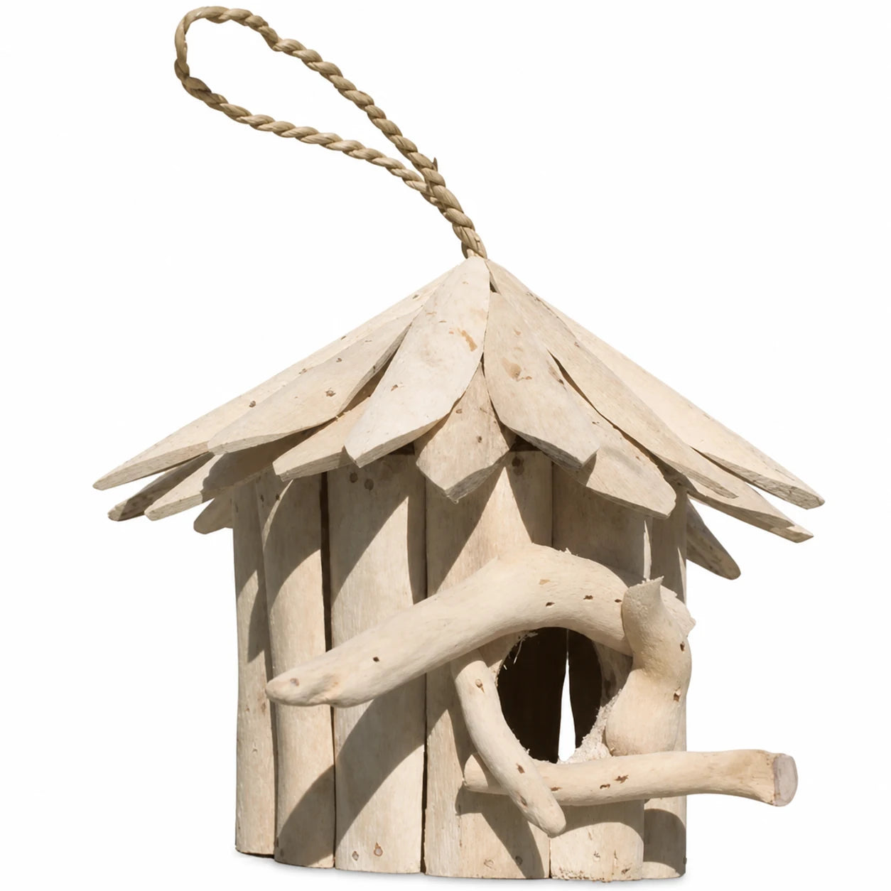Birdhouse round in wood of albesia 20 x 18 cm — photo 2