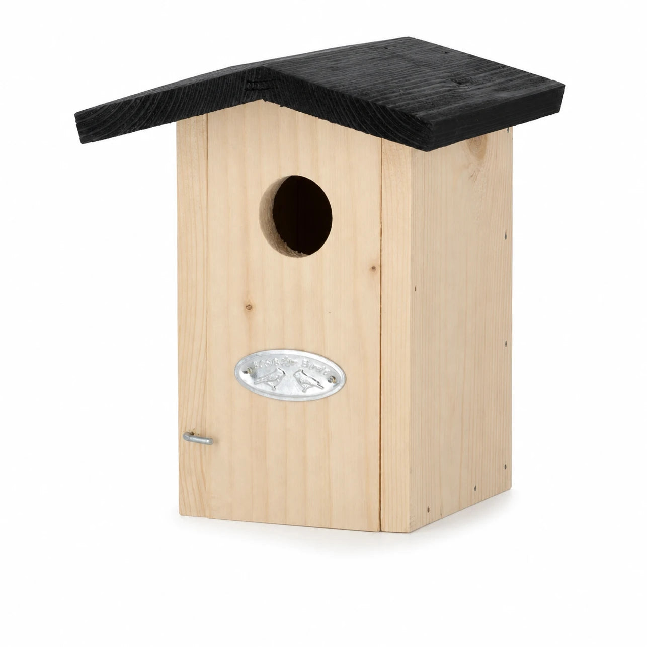Birdhouse in wood light with roof black and panel front — photo 2