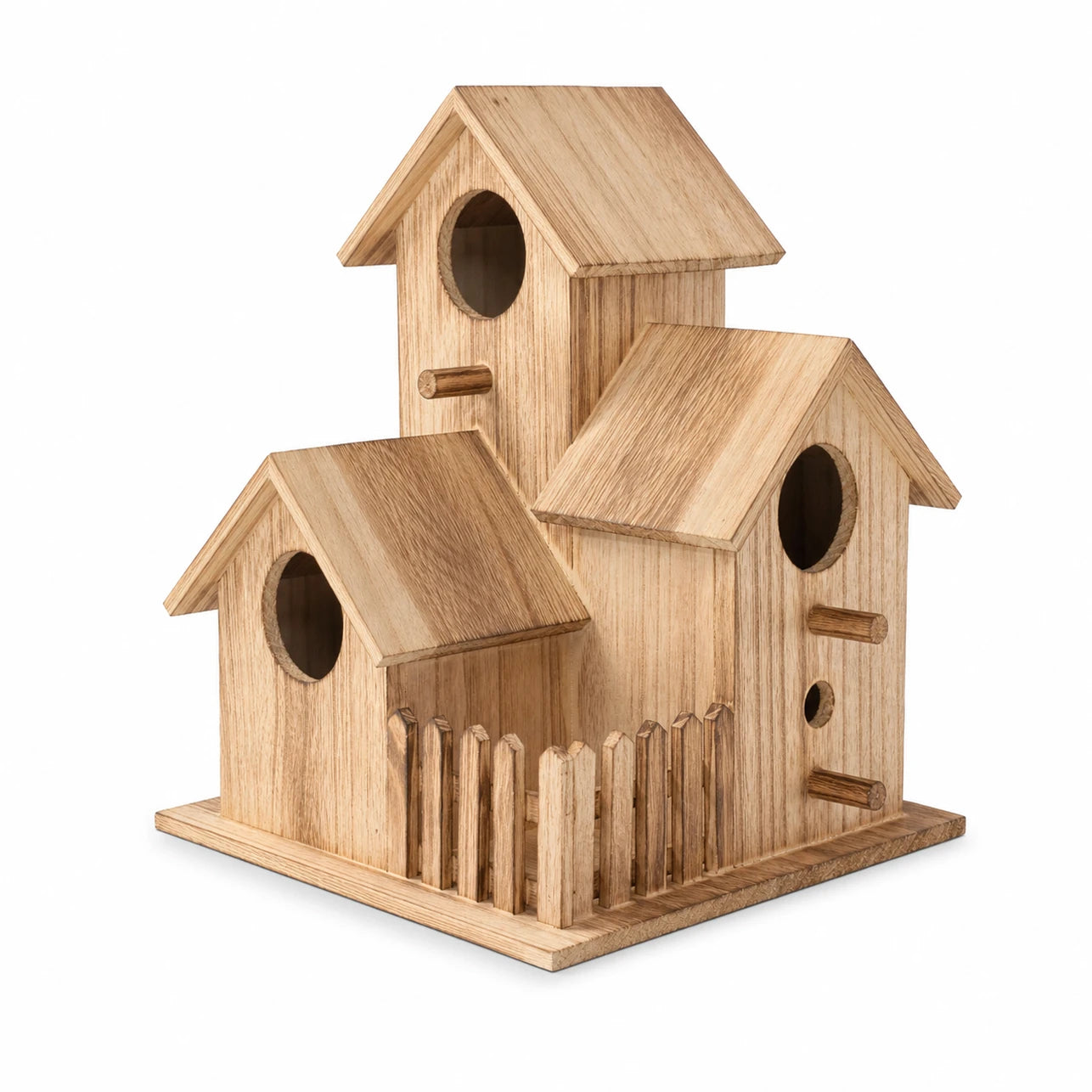 Set of 3 birdhouses in wood brown — photo 2
