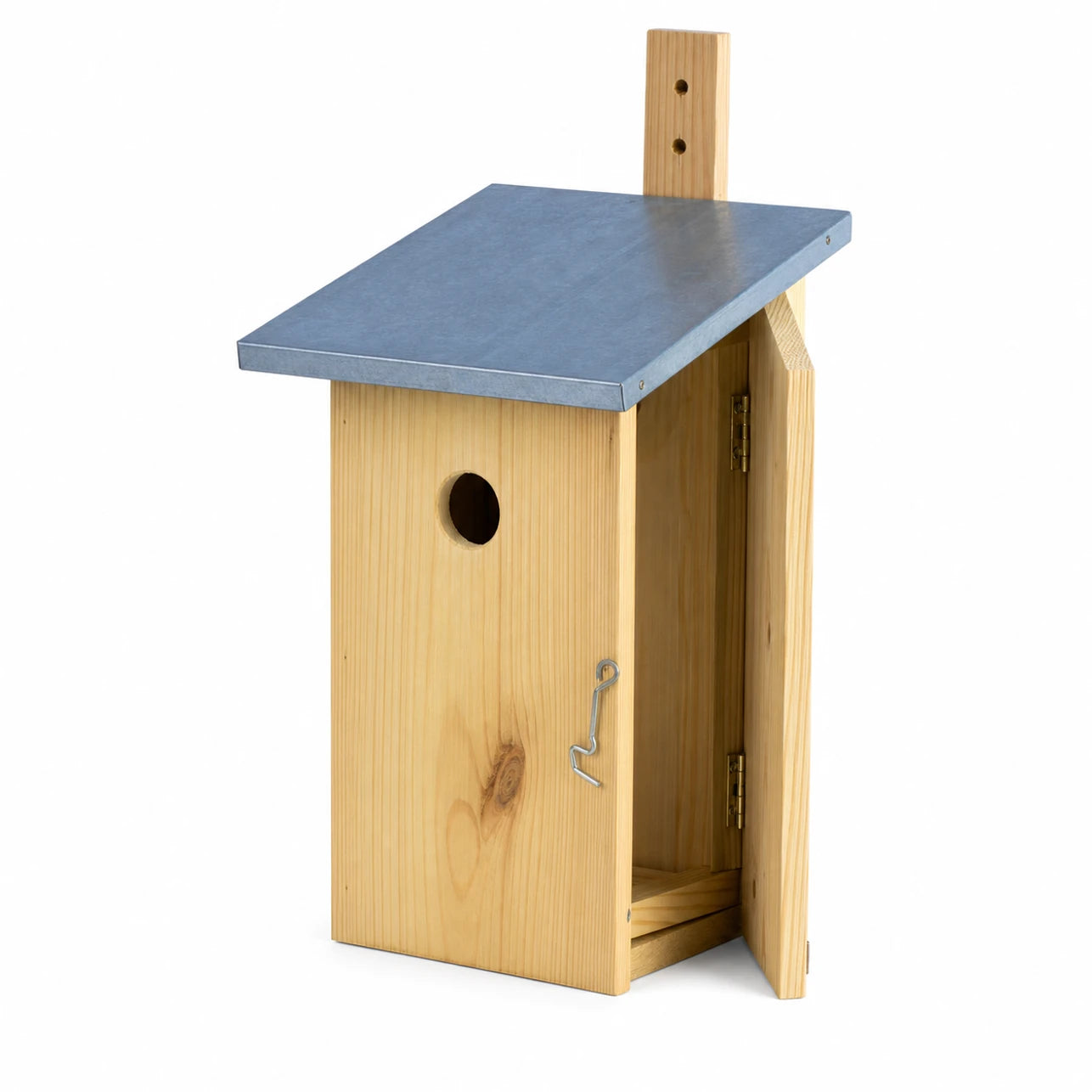 Birdhouse observation in wood with zinc roof blue size 22 × 17 × 39 cm — photo 2