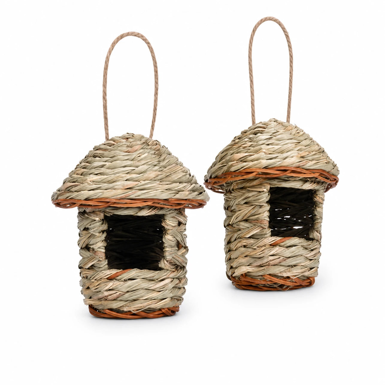 Set of 2 birdhouses hanging in rotin with roof conical — photo 2