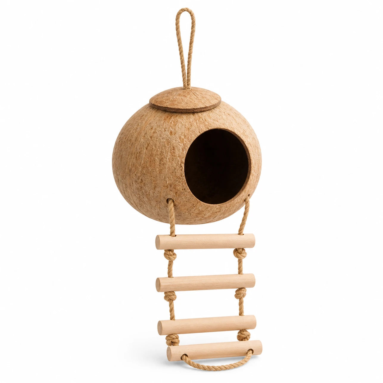 Birdhouse hanging in coconut shell with swing — photo 2