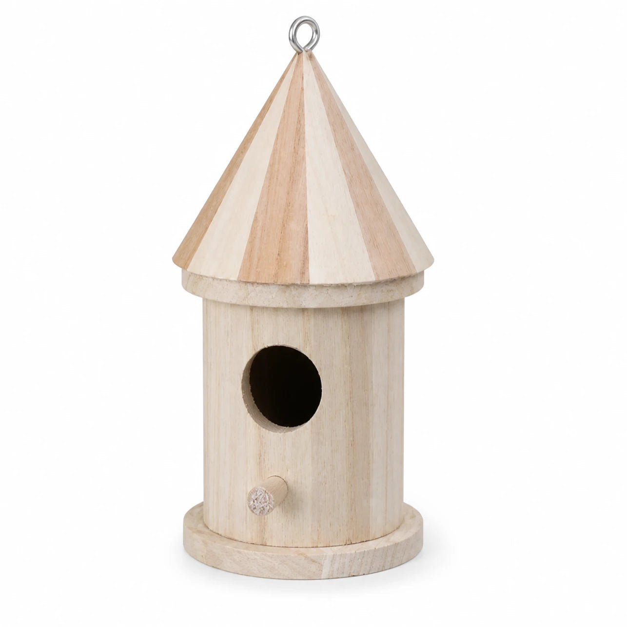 Birdhouse cylindrical in wood with roof pointed — photo 3