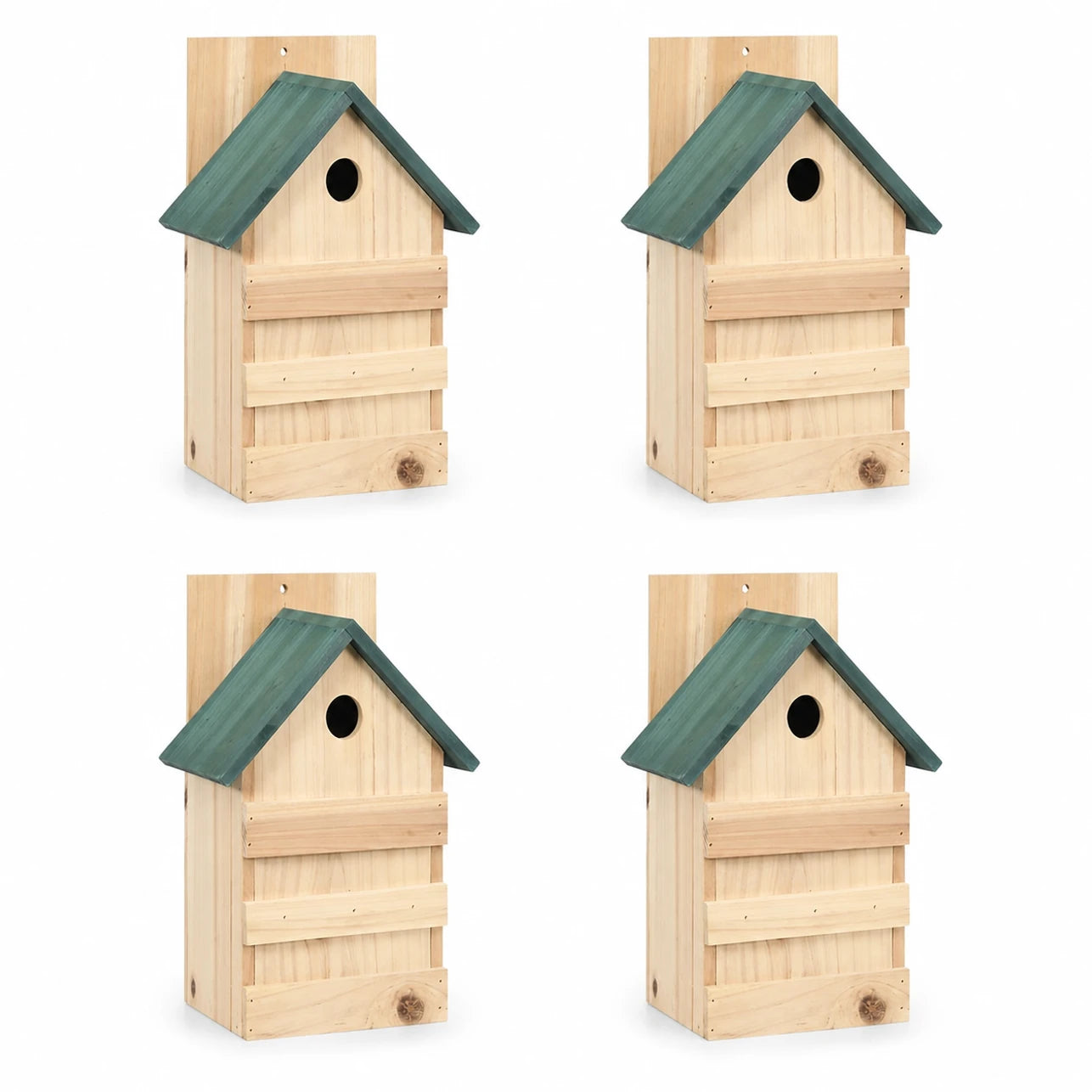Set of 4 birdhouses observation in fir with green roof beige size 23 × 19 × 33 cm — photo 3
