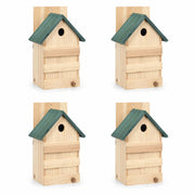 Set of 4 birdhouses observation in fir with green roof beige size 23 × 19 × 33 cm — photo 3