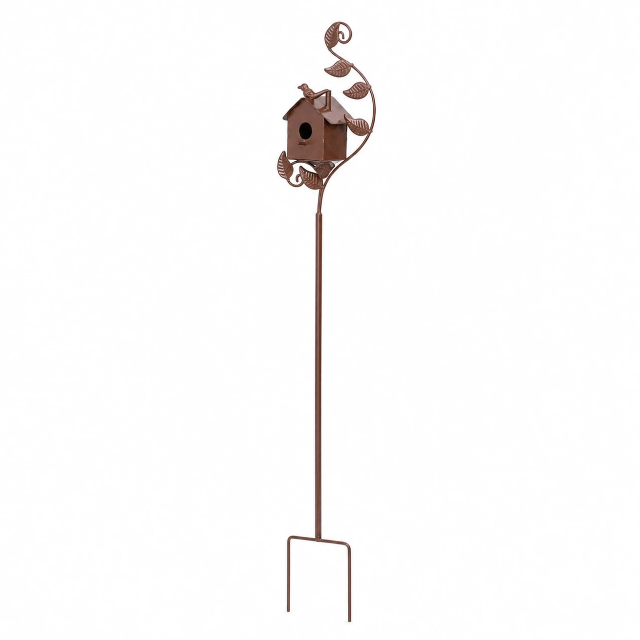 Birdhouse on stand in metal with stem decorative — photo 3