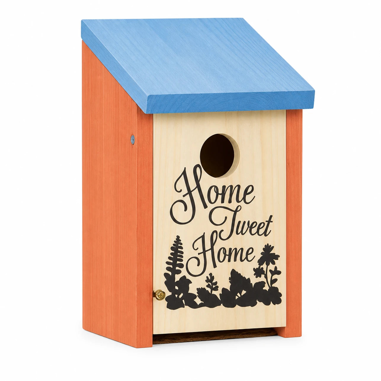 Birdhouse decorative in wood orange with roof blue — photo 3