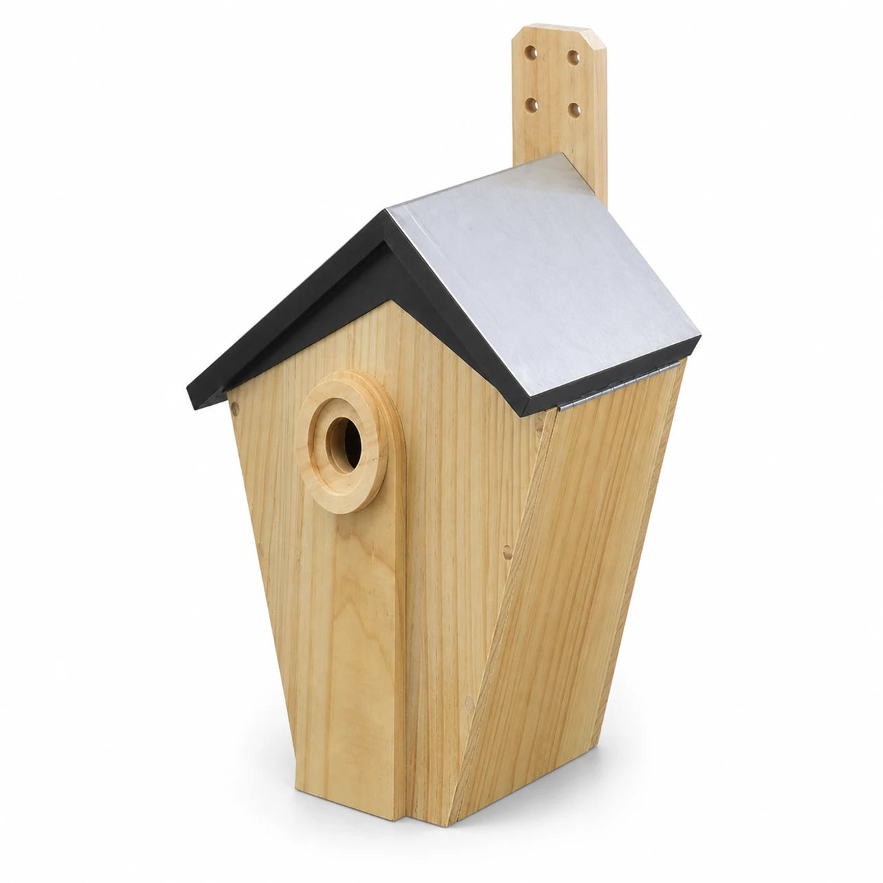 Birdhouse in wood brown with roof black and entrance reinforced — photo 3