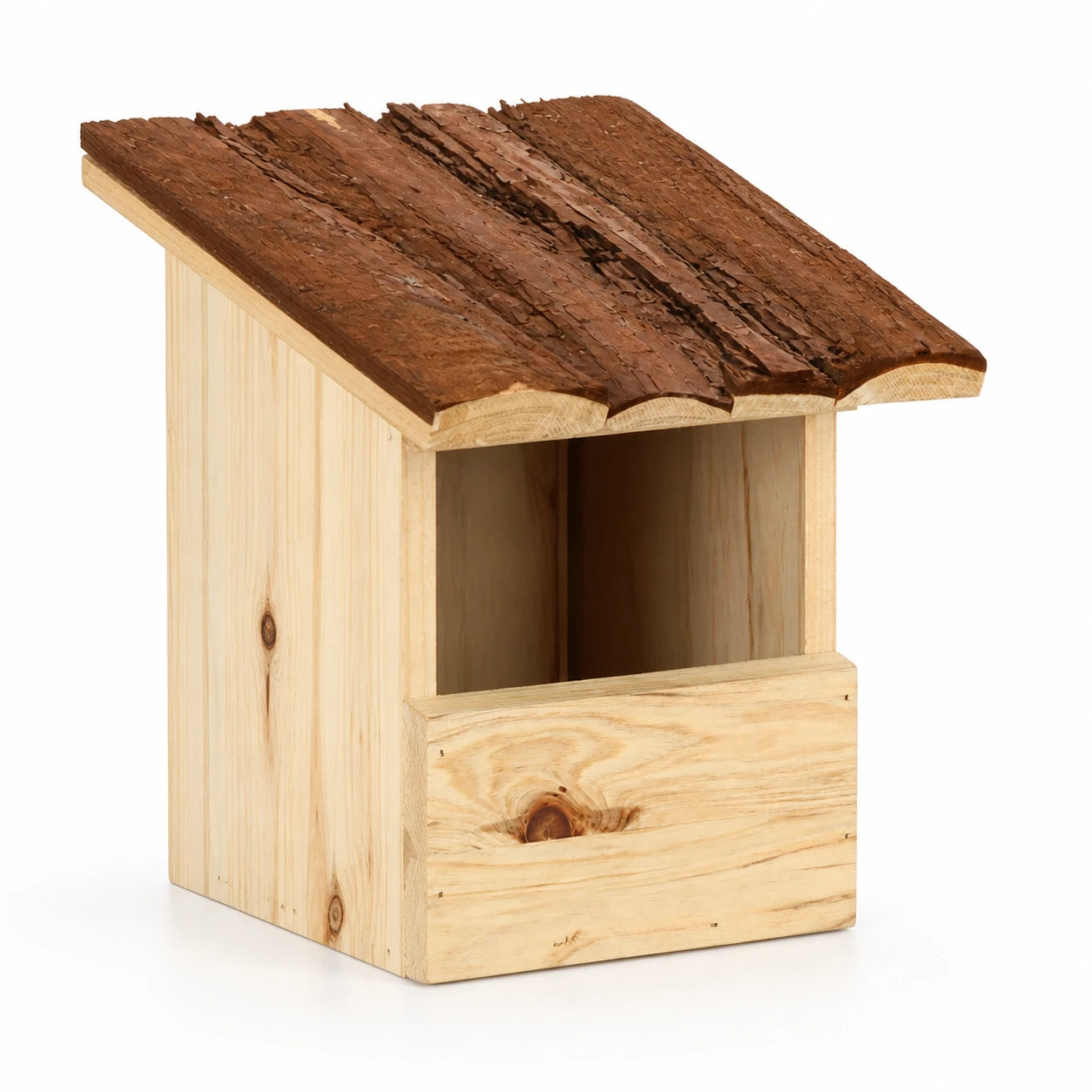 Birdhouse semi-open with roof in bark — photo 3