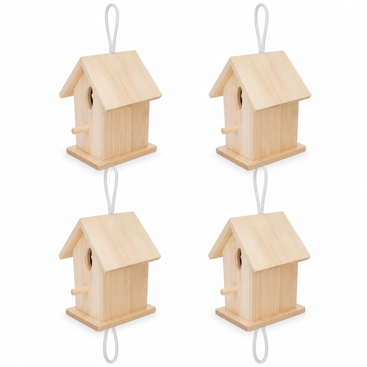 Set of 4 birdhouses hanging in wood light — photo 3