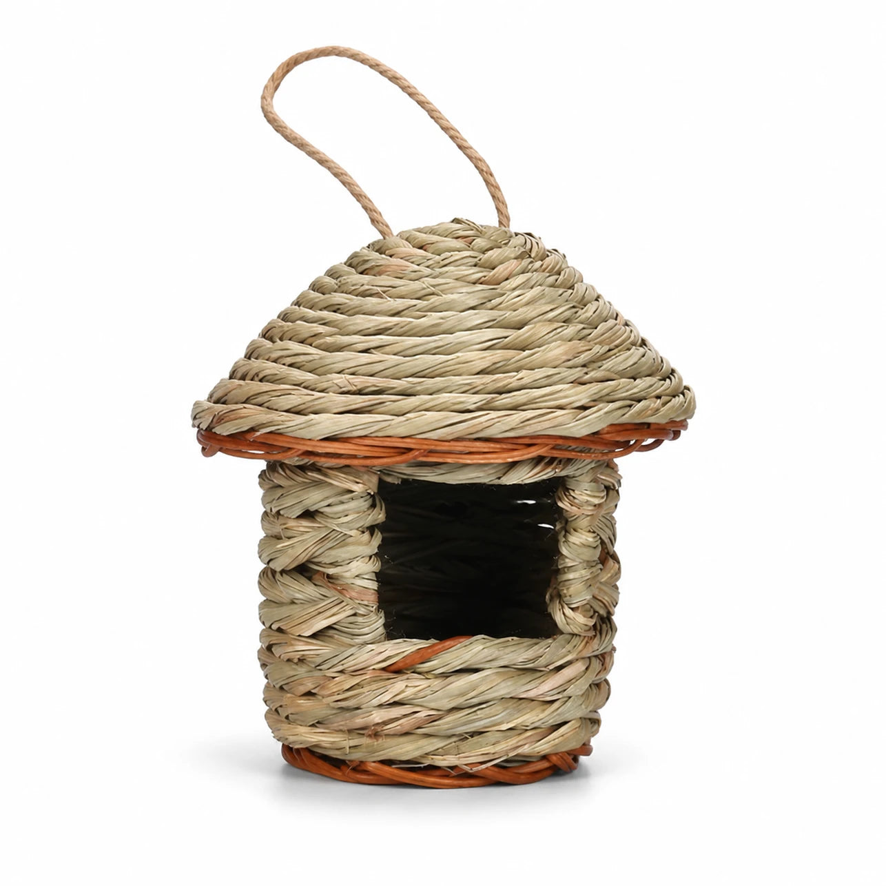 Birdhouse hanging in fibres woven with roof conical — photo 3