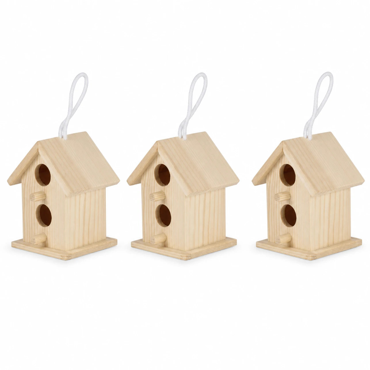 Set of 3 birdhouses in wood beige — photo 3
