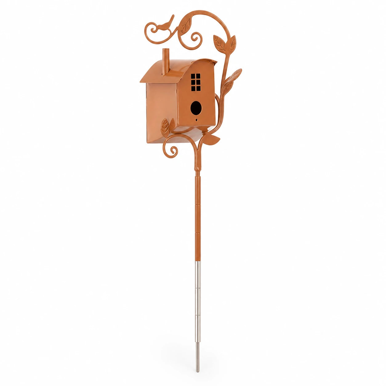 Birdhouse cottage in metal on with stake — photo 3