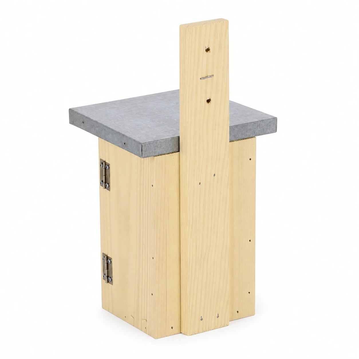 Birdhouse in wood natural with zinc roof and panel decorative — photo 3