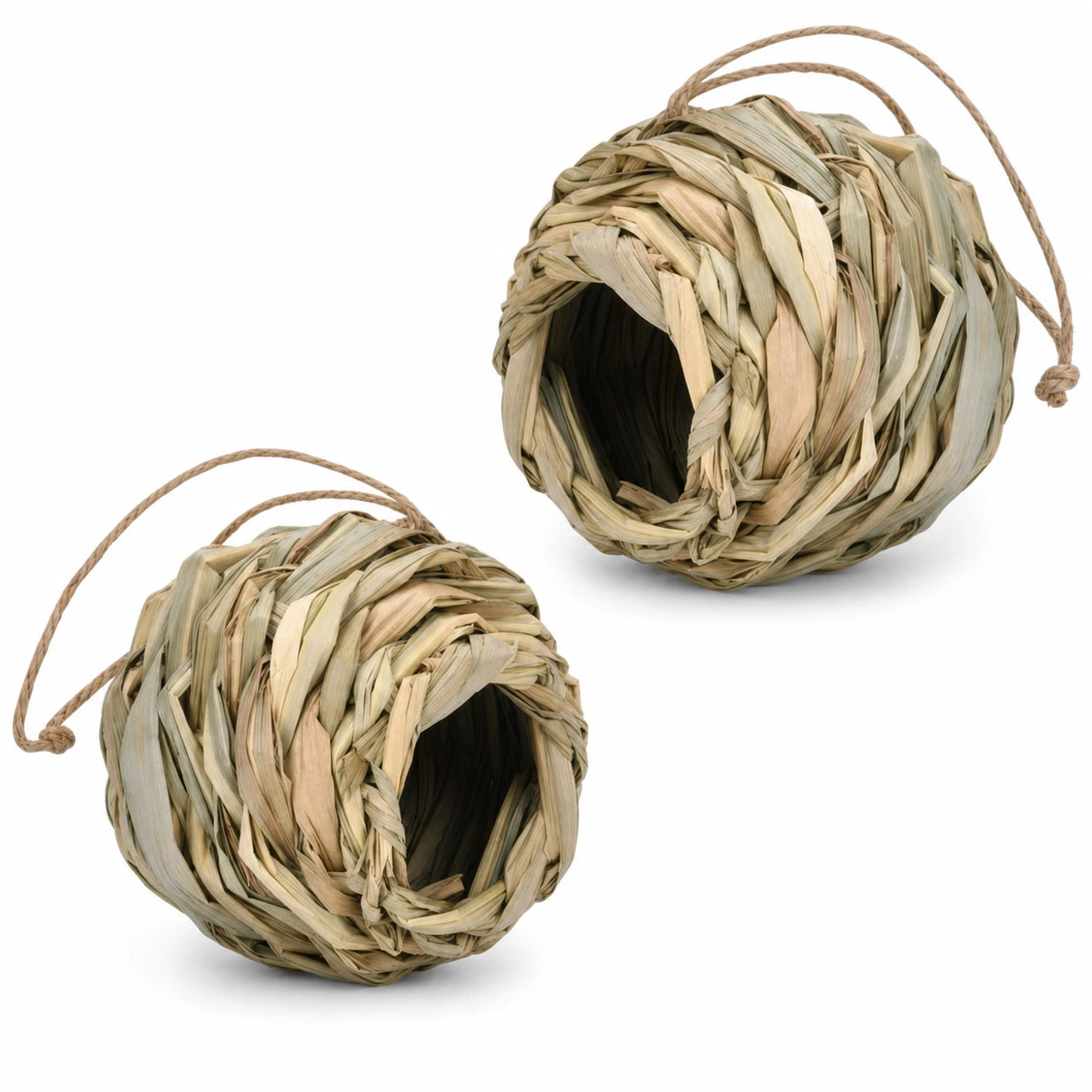Set of 2 birdhouses hanging round in fibres woven — photo 3