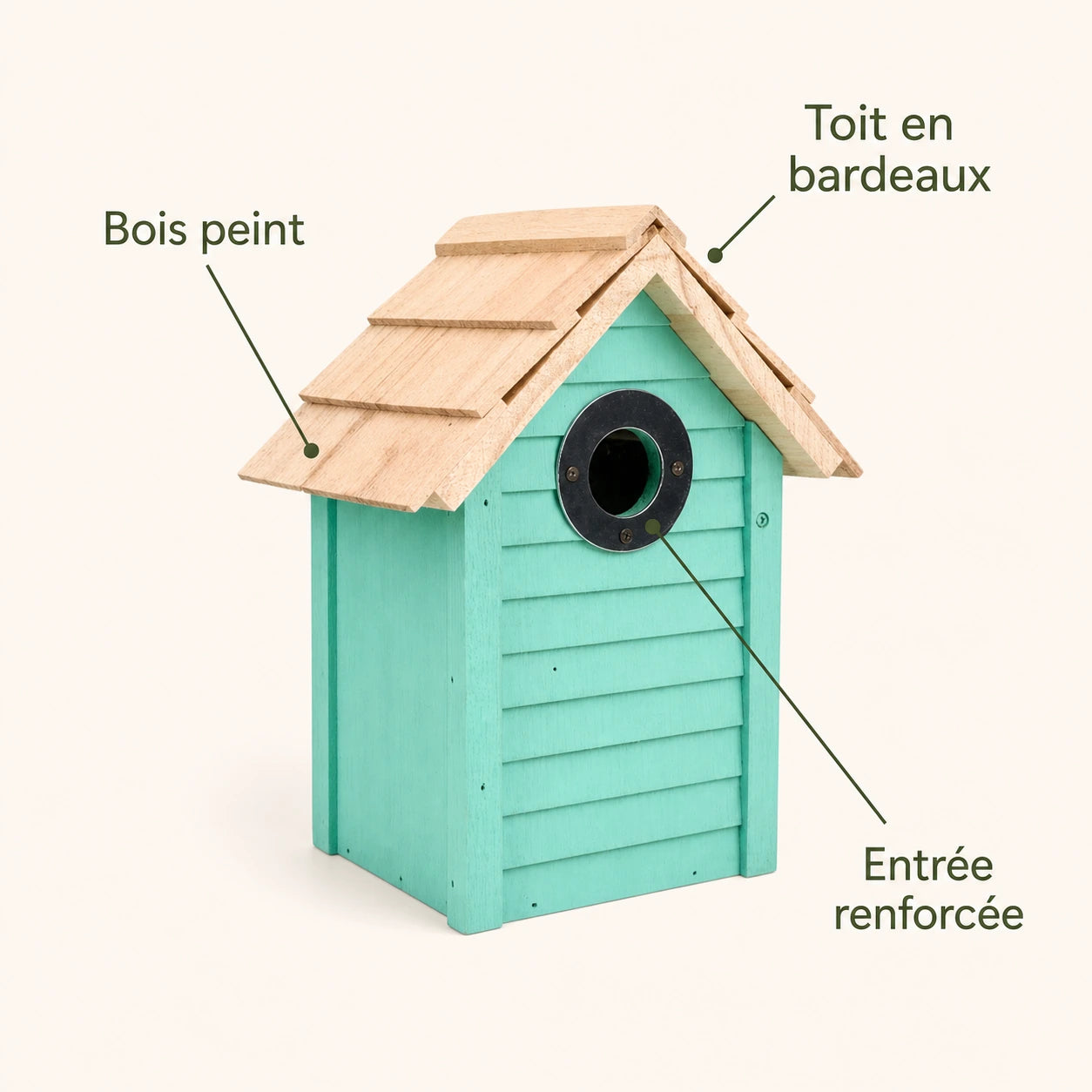 Birdhouse green with roof of shingles — photo 4