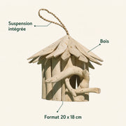 Birdhouse round in wood of albesia 20 x 18 cm — photo 4
