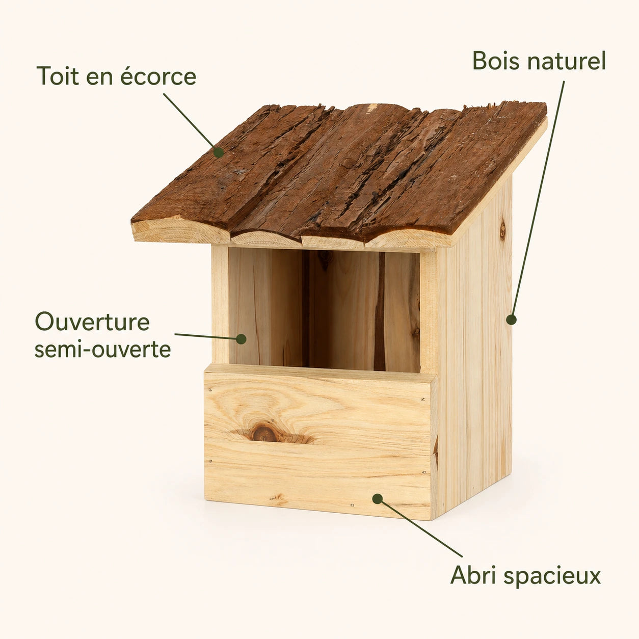 Birdhouse semi-open with roof in bark — photo 4