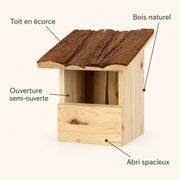 Birdhouse semi-open with roof in bark — photo 4