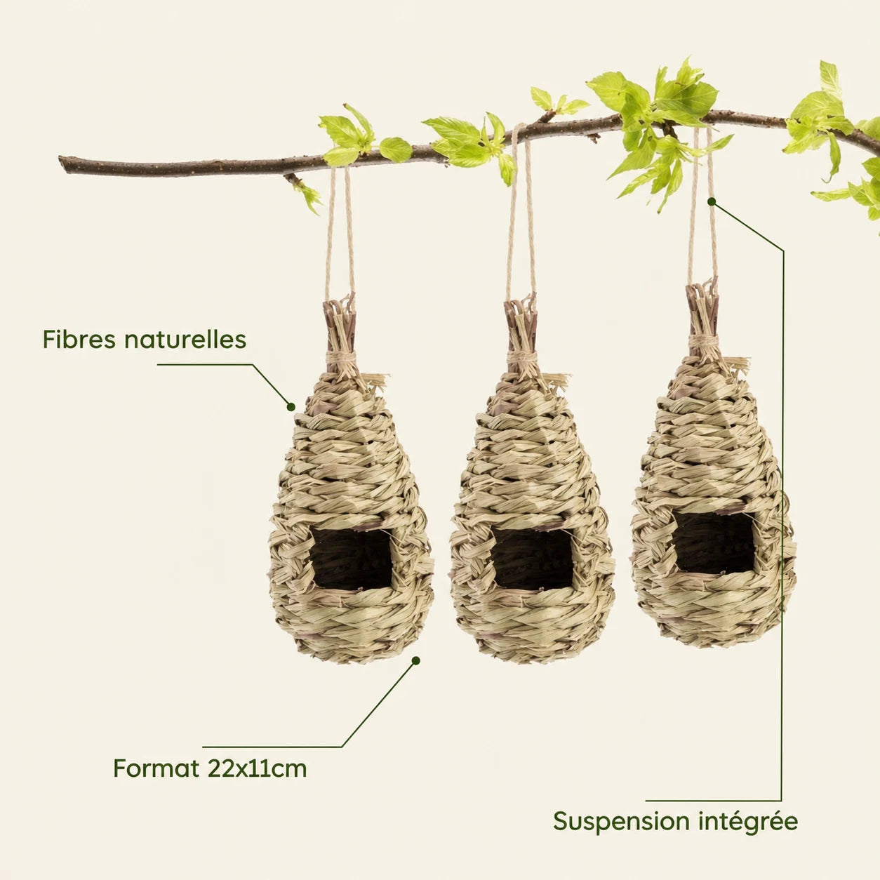 Set of 3 birdhouses woven hanging — photo 4