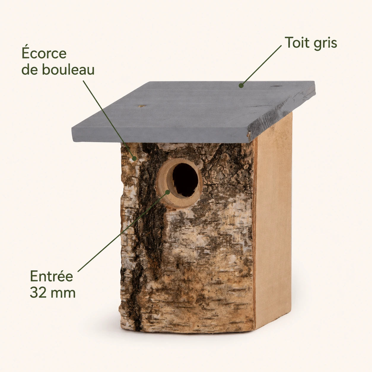 Birdhouse in bark of birch entrance 32 mm — photo 4