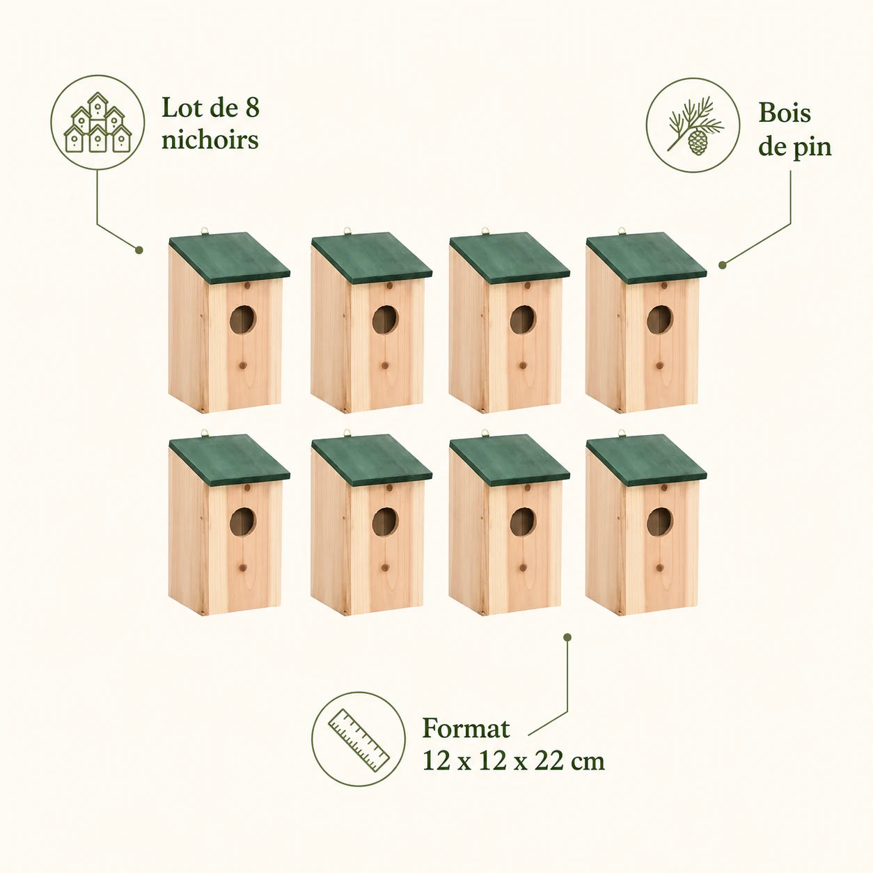 Set of 8 birdhouses in pine wood — photo 4